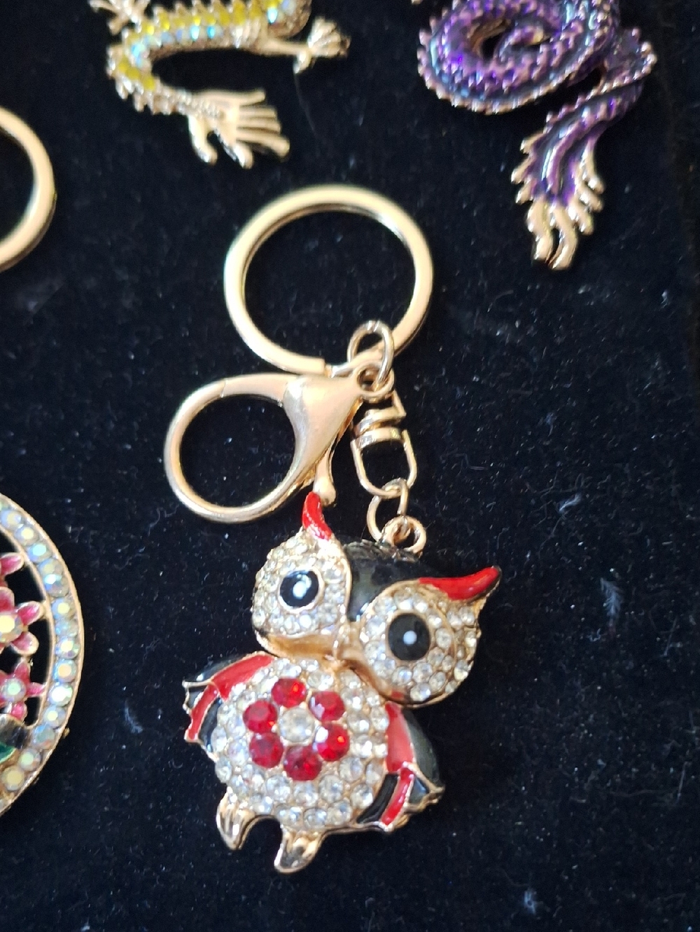 Red Flower Owl Keychain